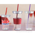 Plastic Eco Cold Drink Cups with Double Wall Structure and Reusable Straw